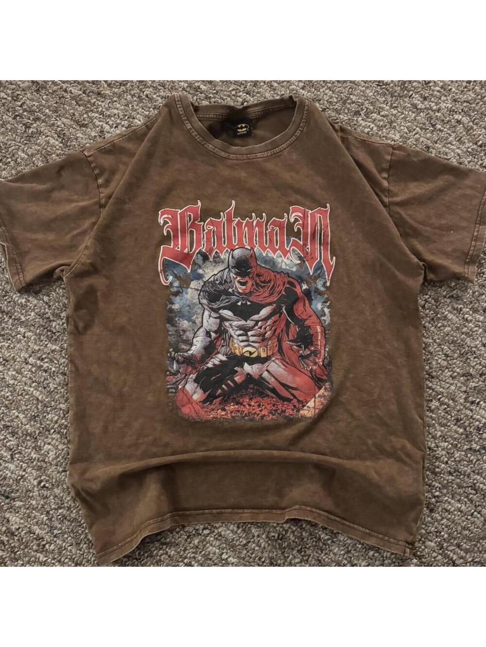 Men’s Romwe Batman Graphic T-Shirt Gothic Style Brown Size Small